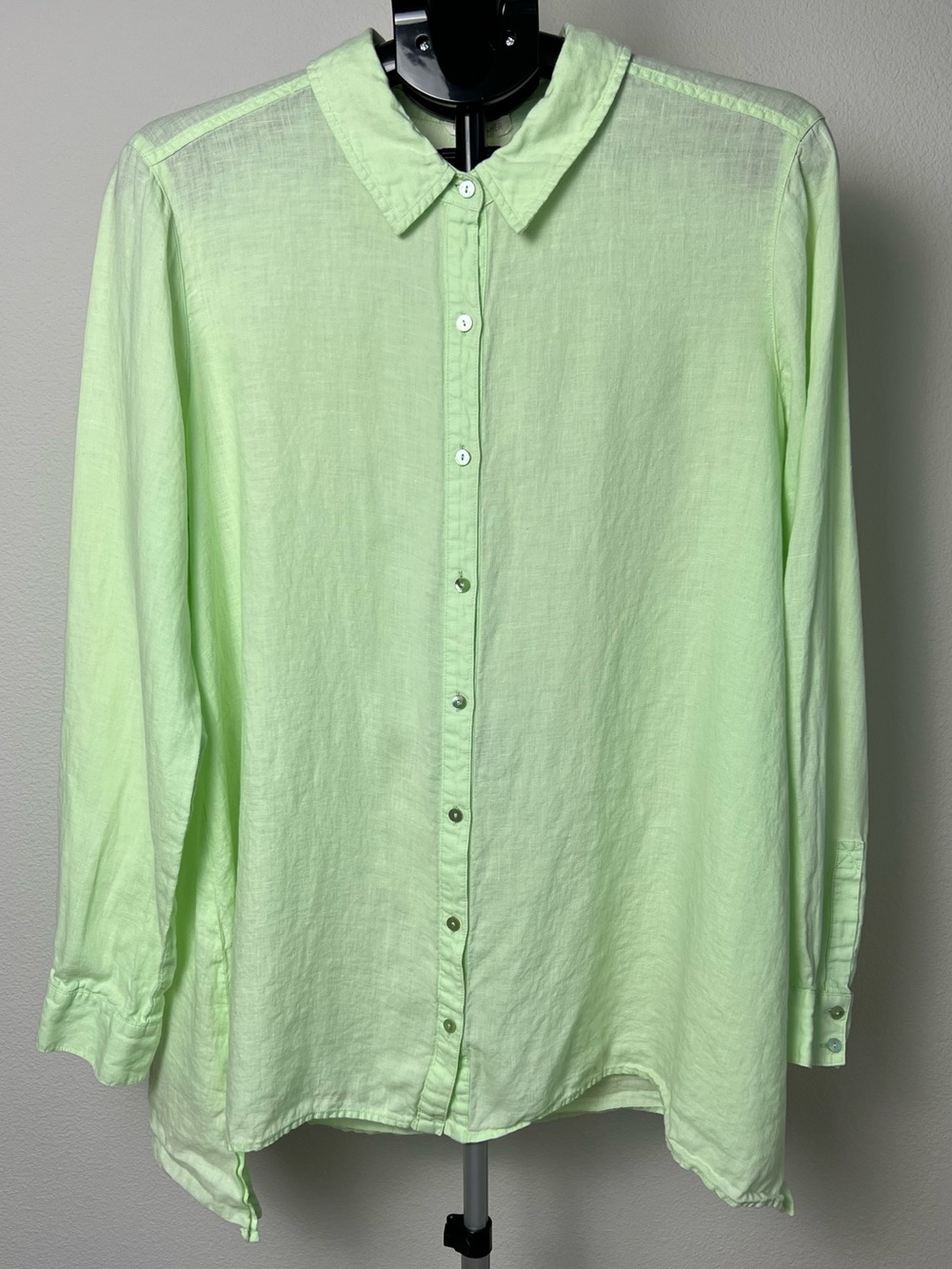 Eileen Fisher Organic Irish Linen Shirt Size L Minimalist Vacation Quiet Luxury